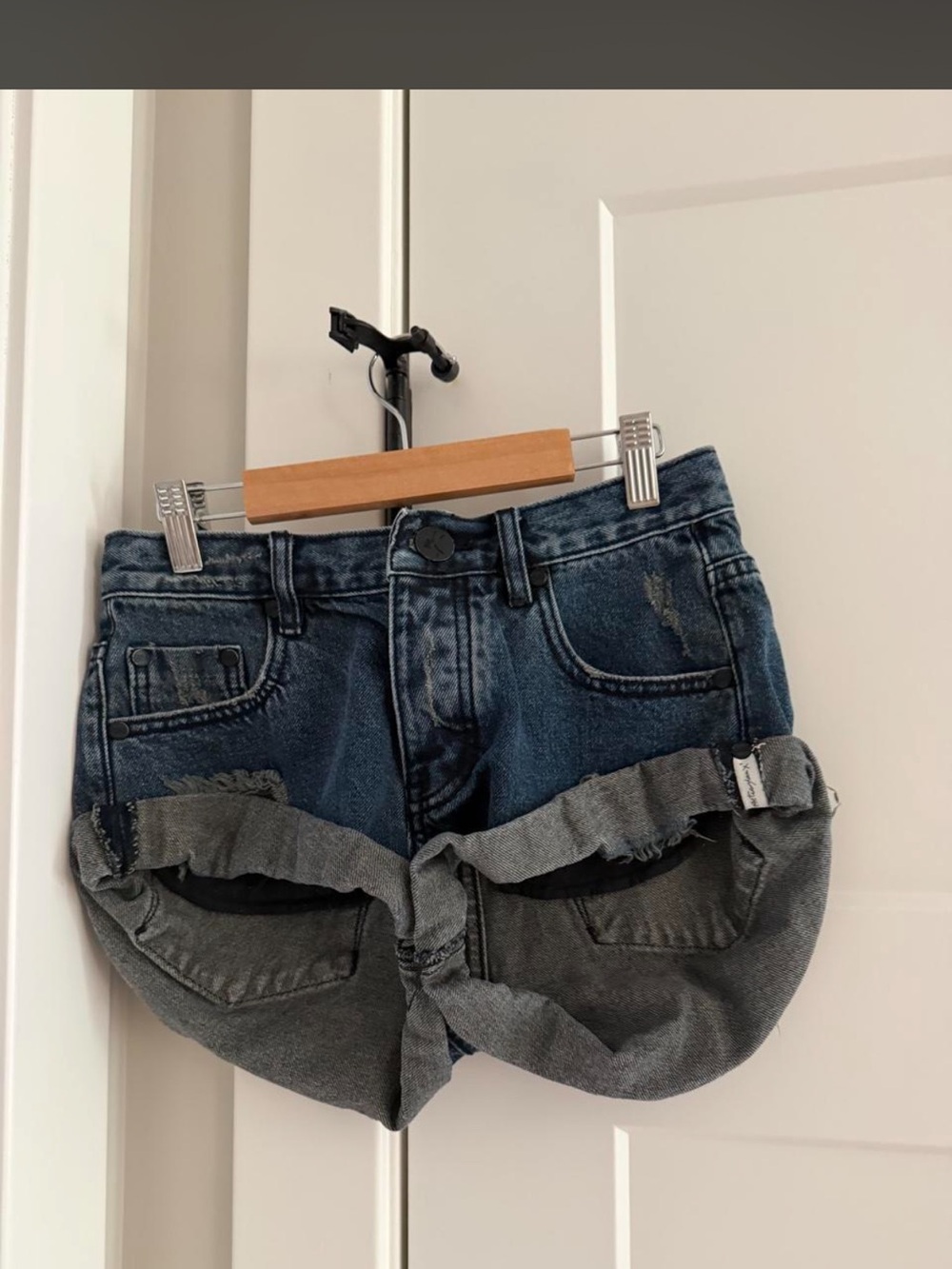 One Teaspoon Black Rolled Hem Denim Shorts